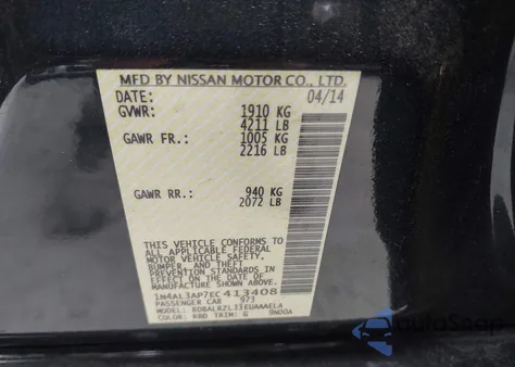 2014 Nissan Altima 2.5 S z USA, uszkodzony, nr VIN 1N4AL3AP7EC413408